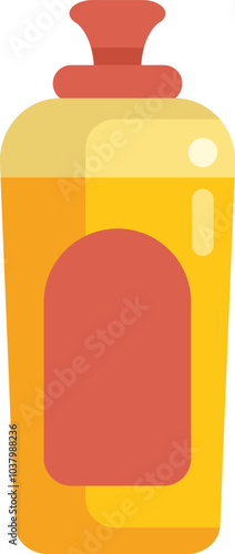 Yellow plastic bottle containing cleaning product with red cap, isolated on white background