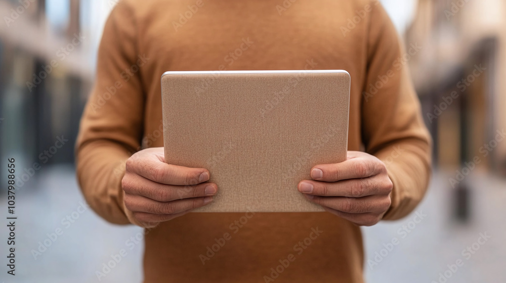 Person Holding Tablet in Hand - Modern Communication Device Person Holding Tablet in Hand - Modern Communication Device