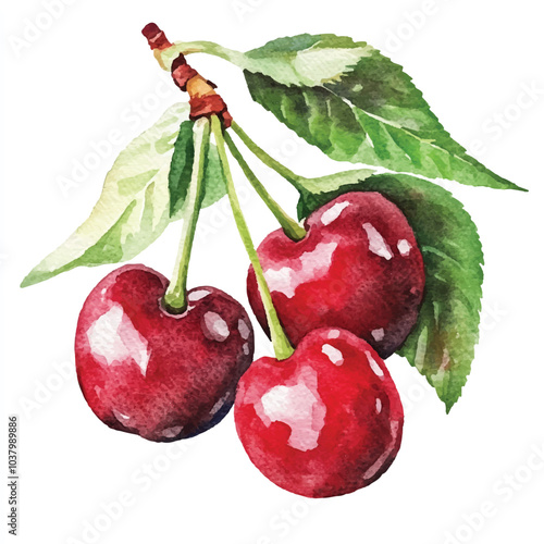 Barbados cherry fruit watercolor clipart illustration 
