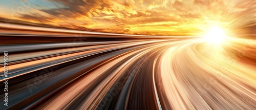 Highway with sun setting, clouds in foreground..Or:..Clear image: Sunset over highway, clouds in front