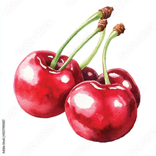 Barbados cherry fruit watercolor clipart illustration 