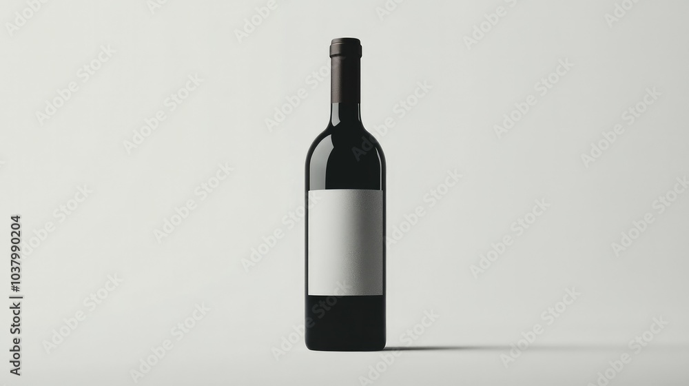 An elegant wine bottle with a blank label, centered on a white background, showcasing its smooth shape and dark glass. An elegant wine bottle with a blank label, centered on a white background, showcasing its smooth shape and dark glass.