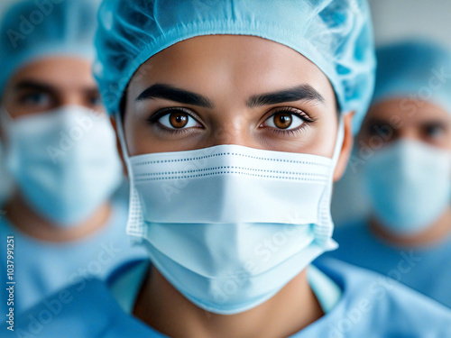 A group of surgeons wearing surgical masks and scrubs