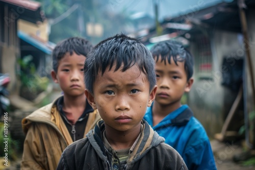 Unidentified Thai children in the street of Bangkok, Thailand.