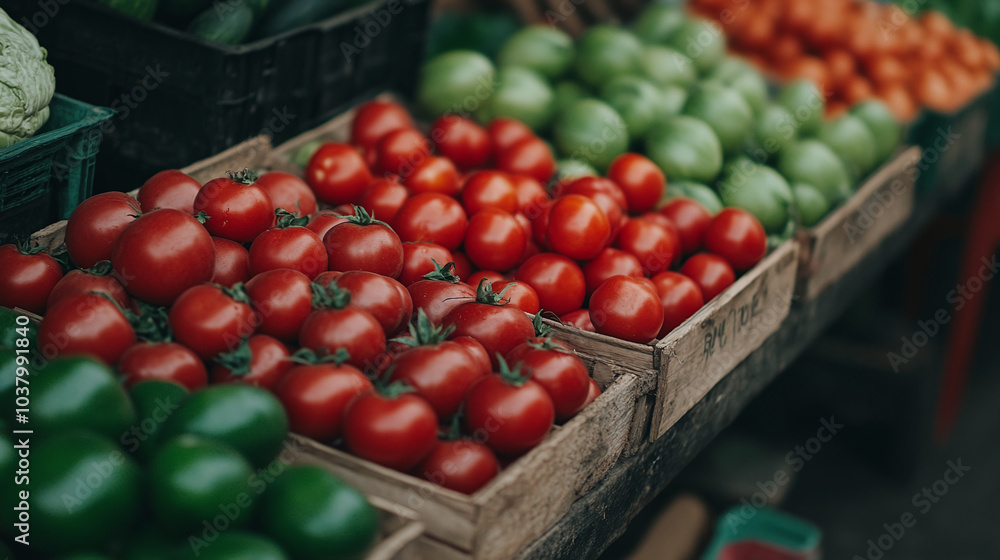 Fresh Red and Green Tomatoes at a Farmers Market Fresh Red and Green Tomatoes at a Farmers Market