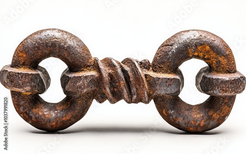 An artistic composition featuring an old rusty bolt and nut intertwined, focusing on the unique textures and colors