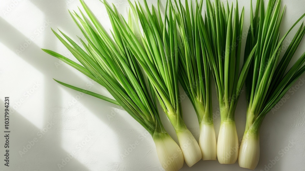 Green Onion Sprouts on White Background Green Onion Sprouts on White Background