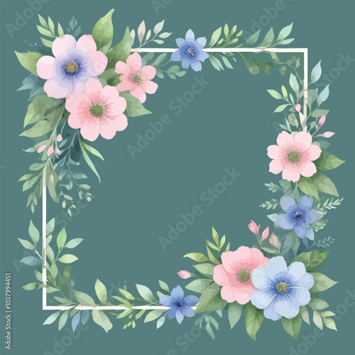 Watercolor Flower Frame For Wedding And Thank You Invitation Template With Abstract Background