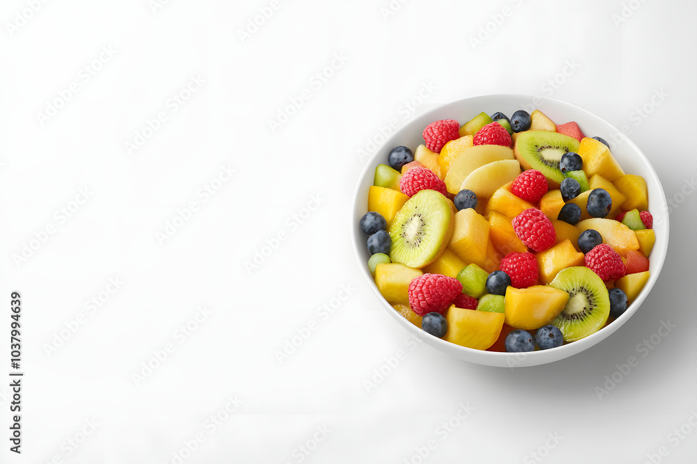 White bowl of fresh fruit salad isolated on white background White bowl of fresh fruit salad isolated on white background