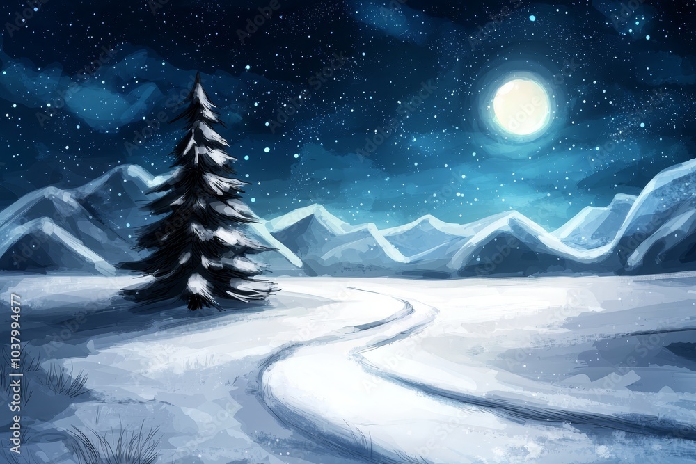 Fototapeta premium pine tree in foreground, full moon in background