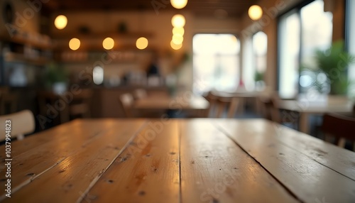 Wallpaper Mural Empty wooden table and Coffee shop Torontodigital.ca