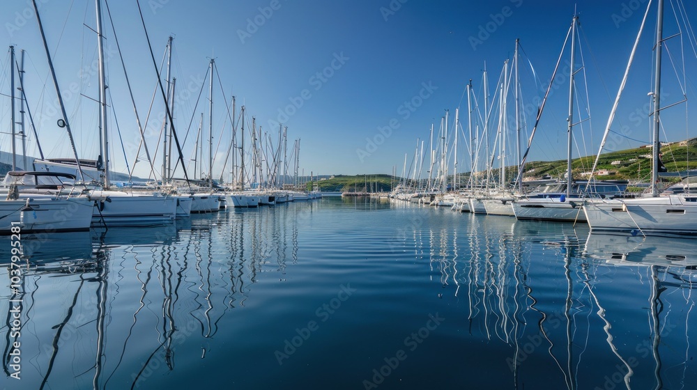 Fototapeta premium Sailboats Docked in a Harbor