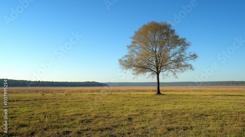 Lone Tree in Peaceful Nature Scene under Clear Sky