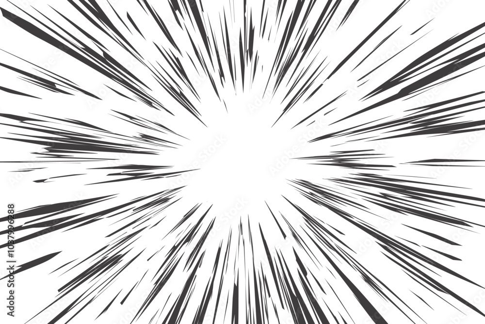 Comic speed lines effect. Radial explosion on white background. Manga and anime book action and motion rays. Cartoon vector burst and abstract concentric shout and scream Comic speed lines effect. Radial explosion on white background. Manga and anime book action and motion rays. Cartoon vector burst and abstract concentric shout and scream