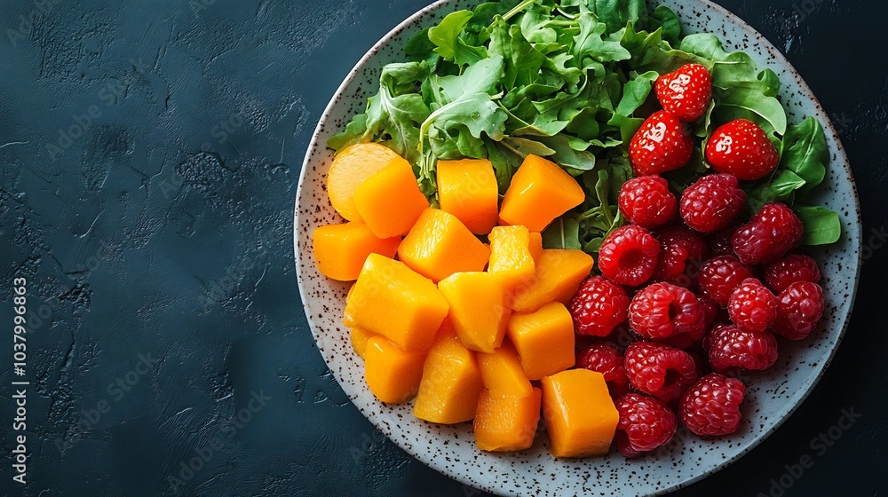 Wellbalanced meal on a plate emphasizing fiber and nourishment set against a simple background Wellbalanced meal on a plate emphasizing fiber and nourishment set against a simple background