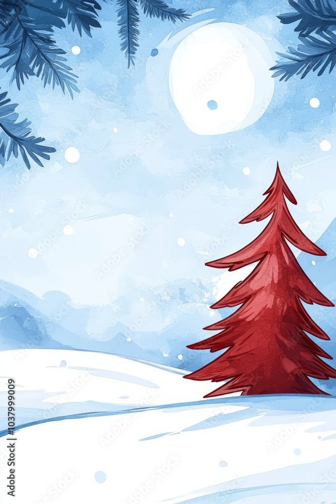 Naklejka premium pine tree in foreground, full moon in background