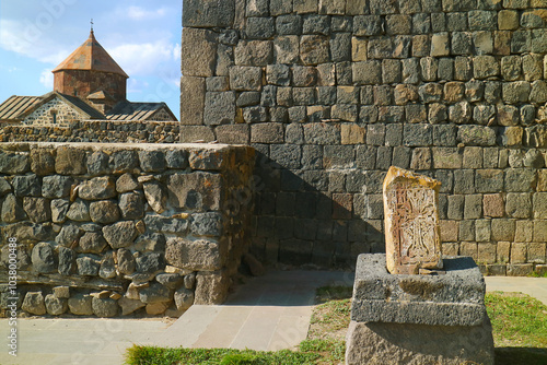 Khachkar or the Armenian Cross-stone at Sevanavank Monastery Complex, Lake Sevan, Gegharkunik Province of Armenia