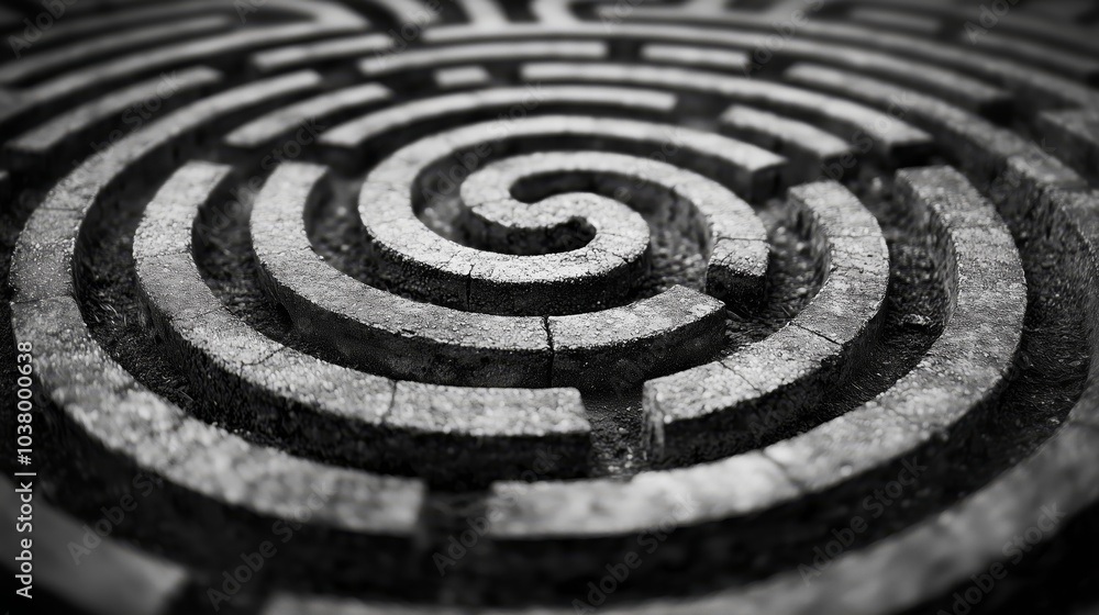 Intricate Spiral Maze Design in Monochrome Intricate Spiral Maze Design in Monochrome