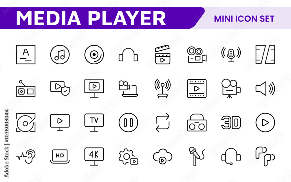 Audio Video Icons Pack. Thin line icons set. Flat icon collection set. Simple outline icons. Audio Video Icons Pack. Thin line icons set. Flat icon collection set. Simple outline icons.