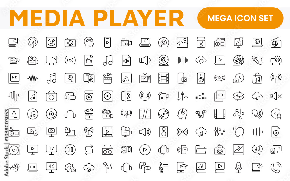 Audio Video Icons Pack. Thin line icons set. Flat icon collection set. Simple outline icons. Audio Video Icons Pack. Thin line icons set. Flat icon collection set. Simple outline icons.