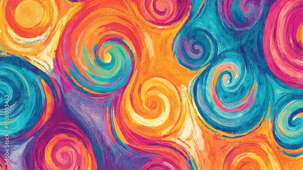 A vibrant tie-dye pattern with swirling colors, creating a playful, retro look. A vibrant tie-dye pattern with swirling colors, creating a playful, retro look.