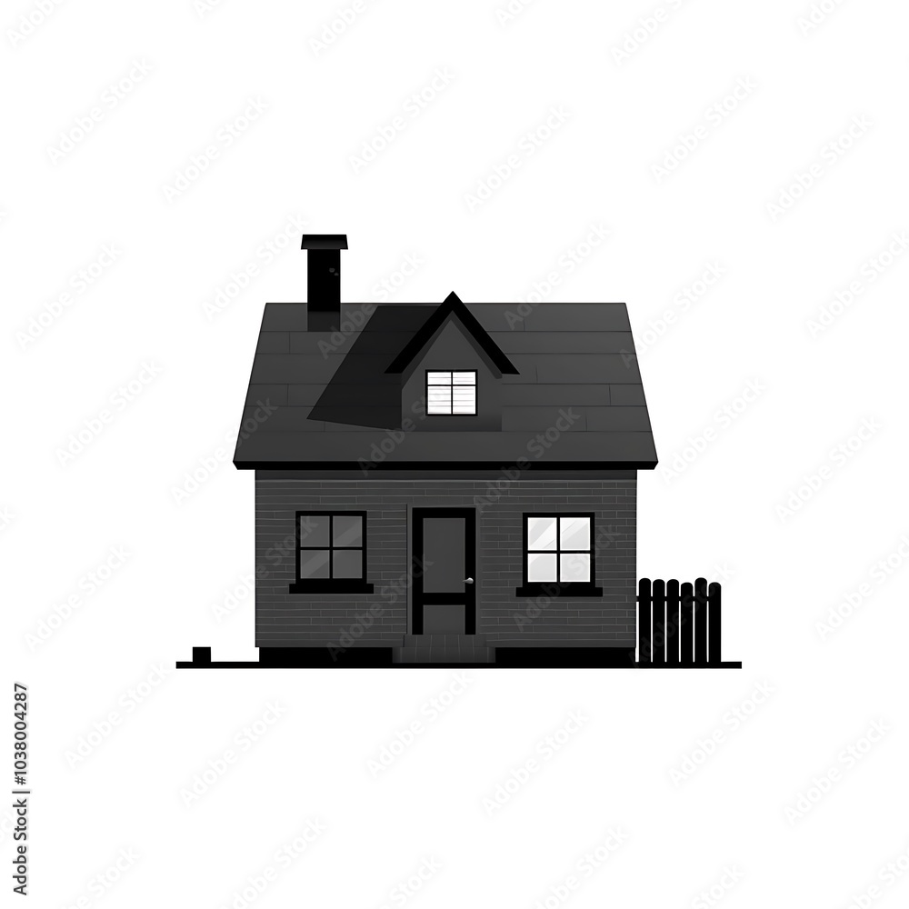 A simple black house illustration with a chimney and fence. A simple black house illustration with a chimney and fence.