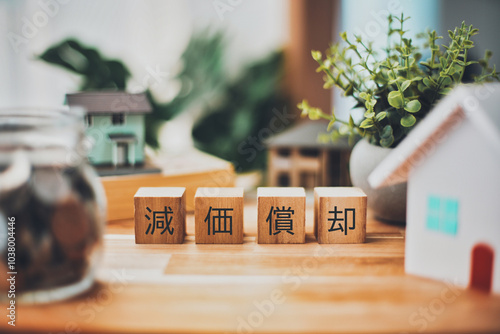 Cuadro en lienzo 減価償却の文字と不動産ビジネスイメージ