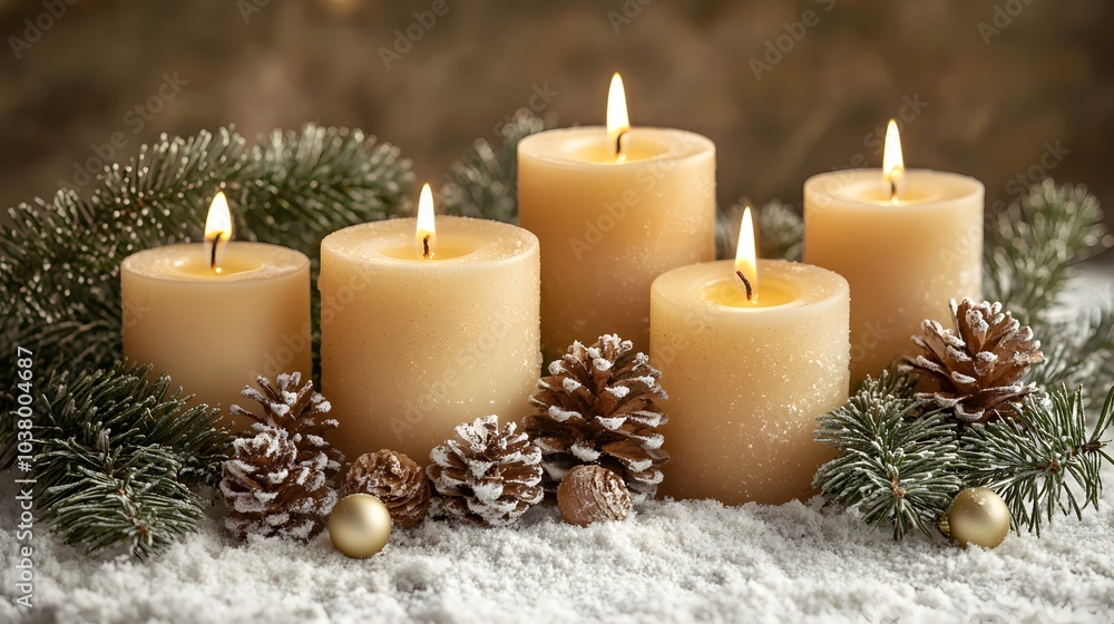 Tranquil Candles Surrounded by Pine Branches Tranquil Candles Surrounded by Pine Branches