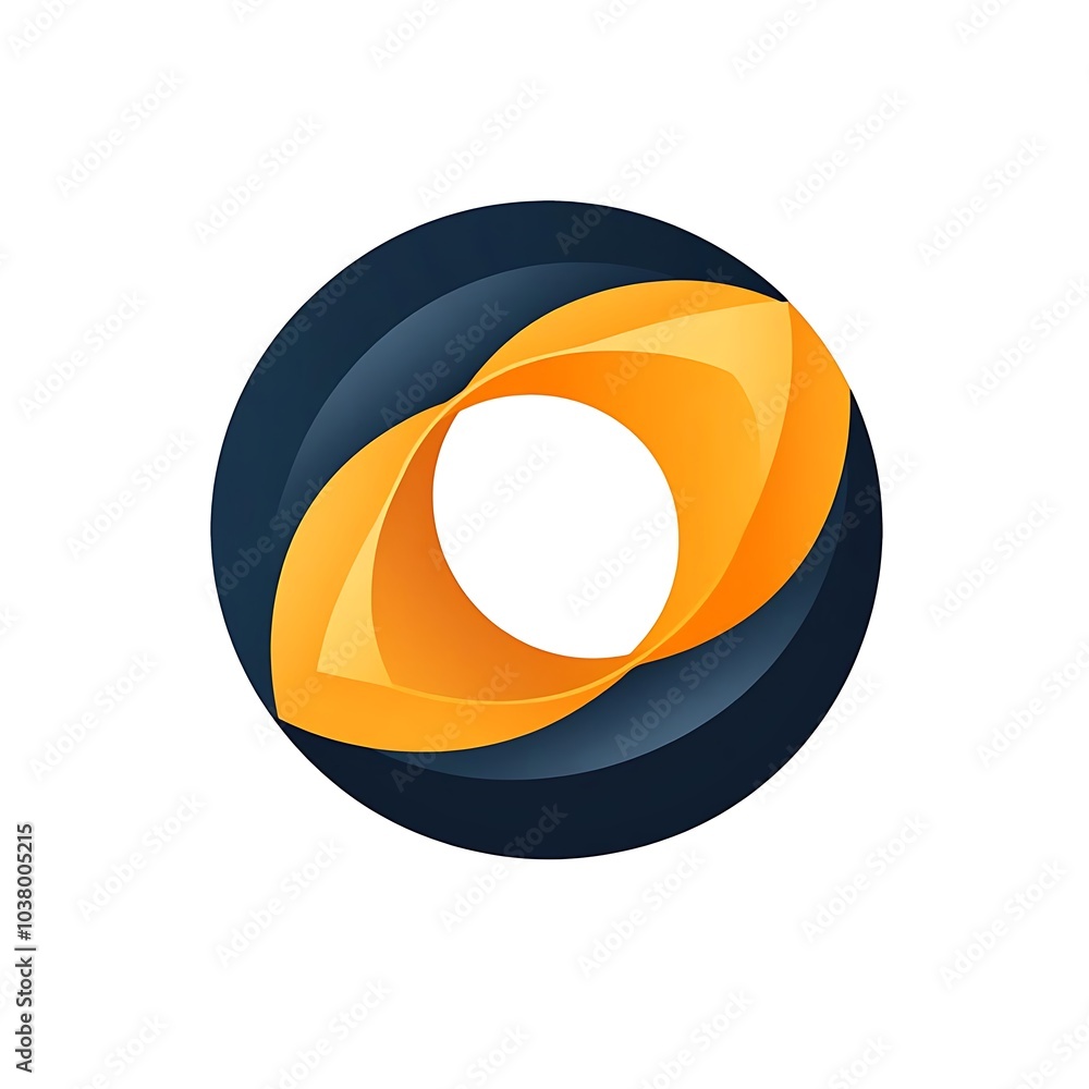 A stylized logo featuring interlocking shapes in orange and dark blue.
