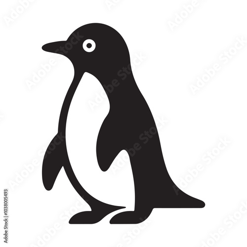 Black Penguin Silhouette Vector Illustration Icon - Minimalist Animal Artwork