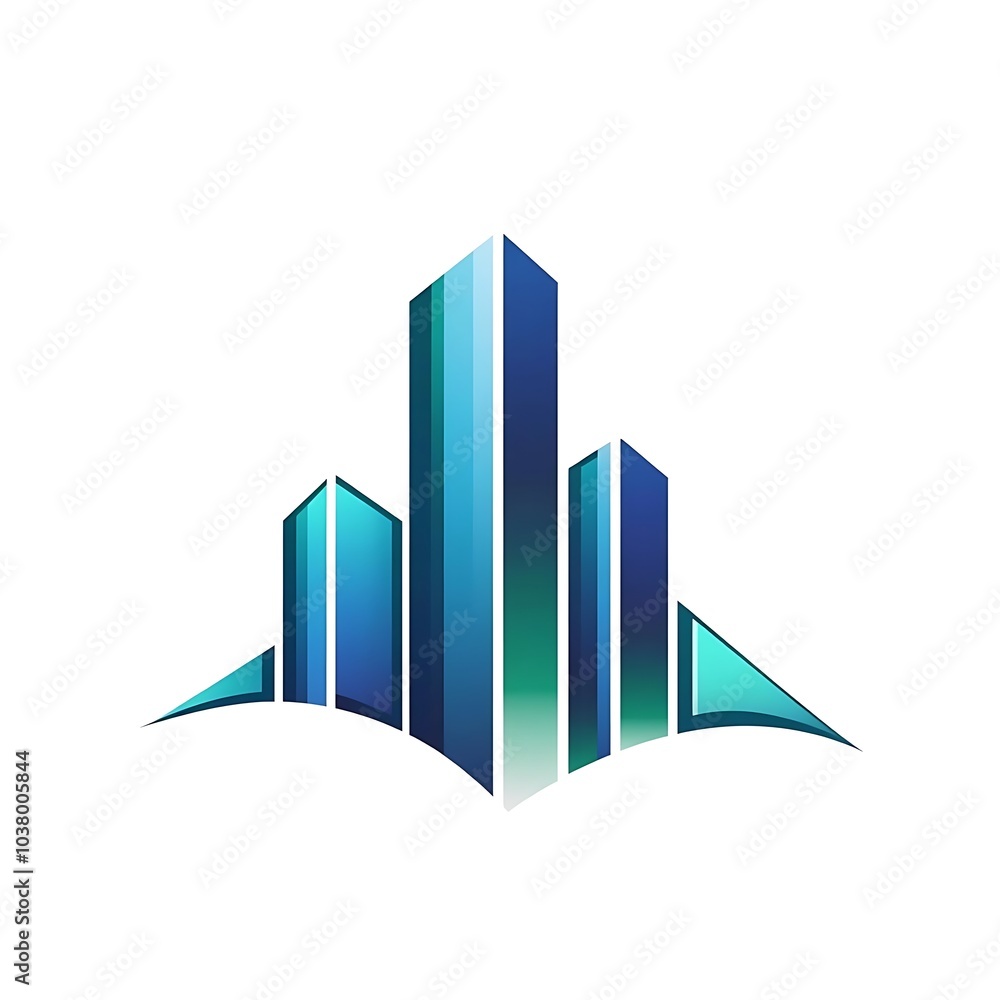 Abstract graphic design featuring stylized skyscrapers in blue and green tones. Abstract graphic design featuring stylized skyscrapers in blue and green tones.