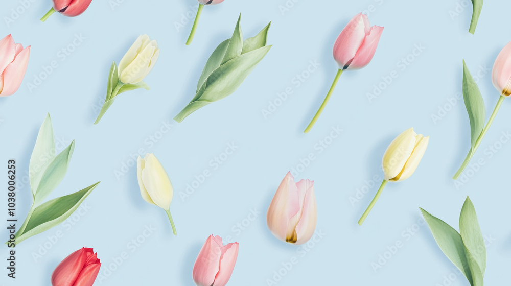 Soft Pastel Tulips on Minimalist Background Soft Pastel Tulips on Minimalist Background