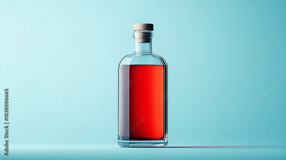 Empty Liquor Bottle on Light Blue Background Empty Liquor Bottle on Light Blue Background