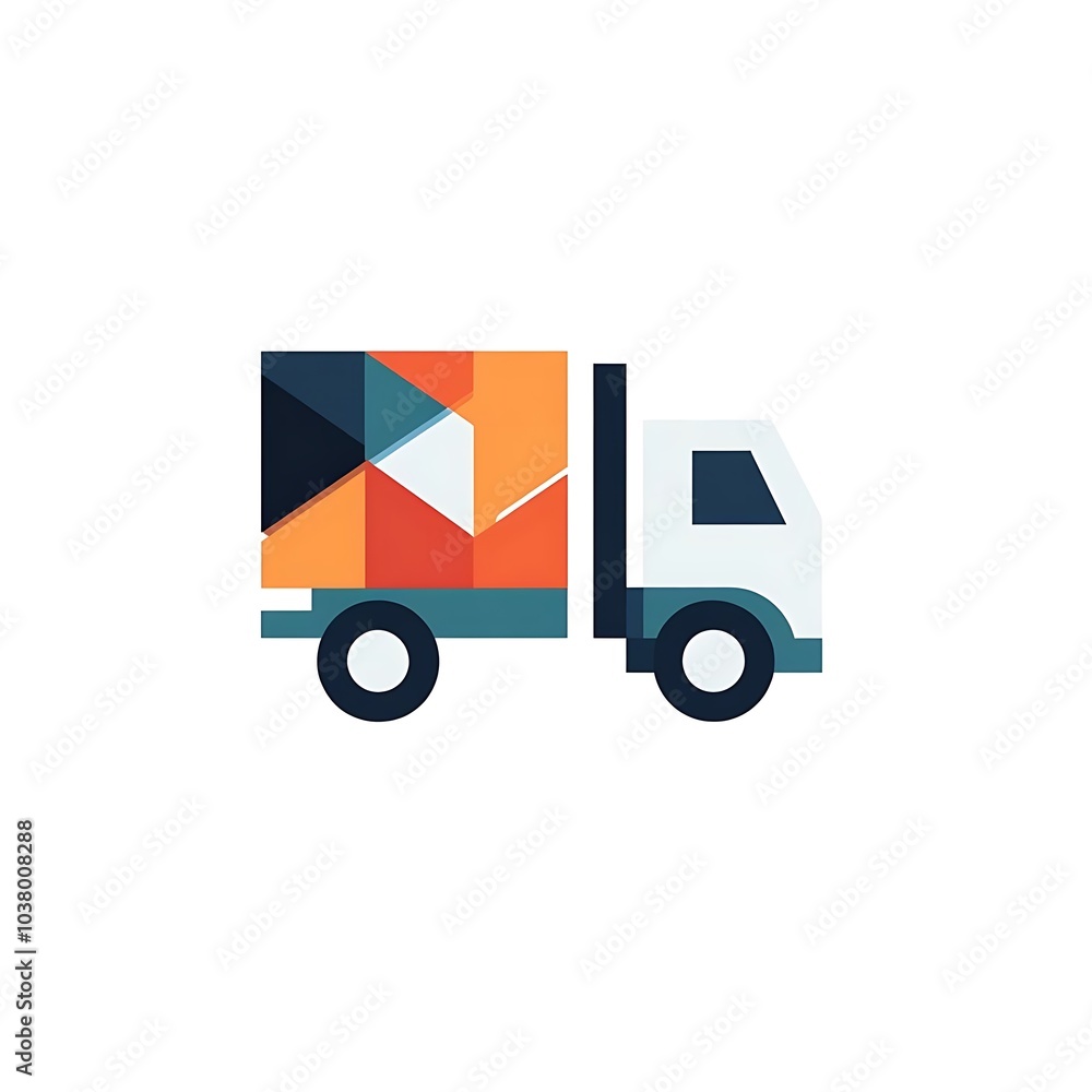 A stylized illustration of a delivery truck with geometric shapes on its cargo area. A stylized illustration of a delivery truck with geometric shapes on its cargo area.