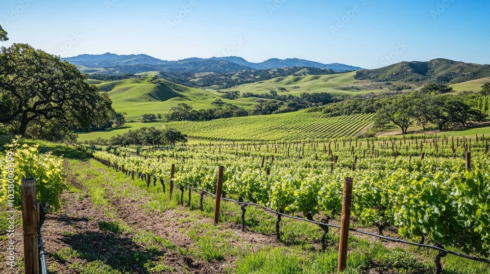 Naklejka premium Scenic Vineyard Landscape in Rolling Green Hills