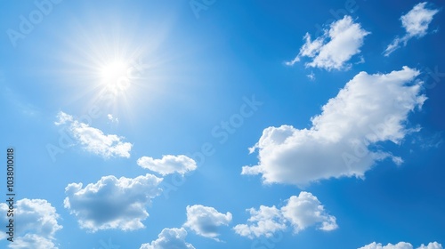 Bright Blue Sky with Fluffy White Clouds