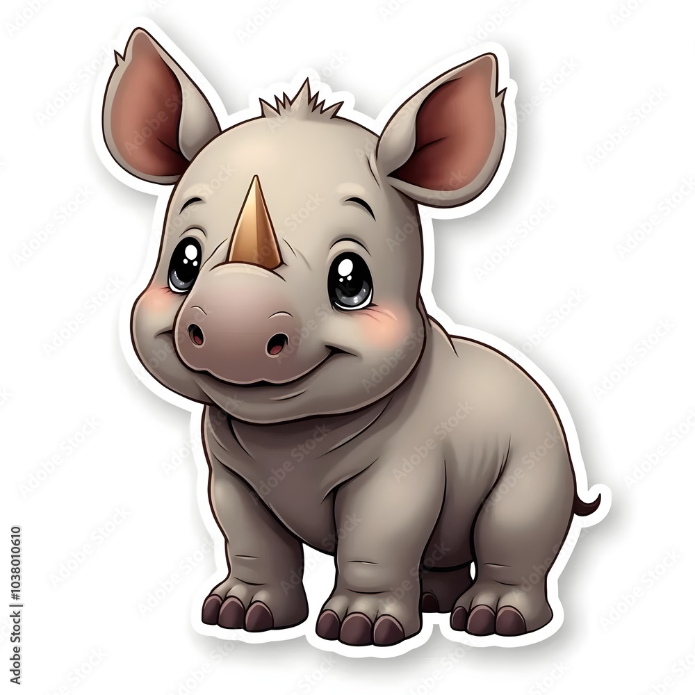 Naklejka premium Cute Cartoon Rhino Sticker Illustration. Generative AI