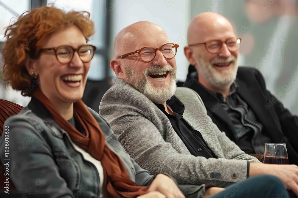 Group of senior business people talking and laughing in a conference room. Group of senior business people talking and laughing in a conference room.