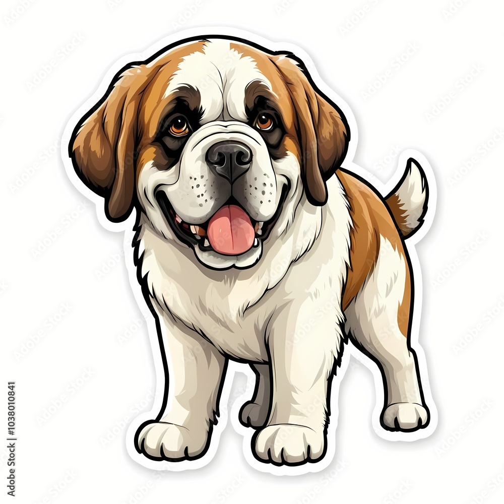 Cute Cartoon Saint Bernard Puppy Dog Sticker. Generative AI Cute Cartoon Saint Bernard Puppy Dog Sticker. Generative AI