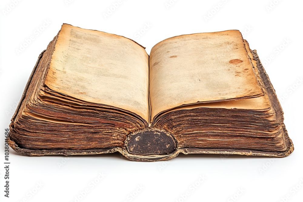 Fototapeta premium An open book on a white backdrop, isolated. Generative Ai