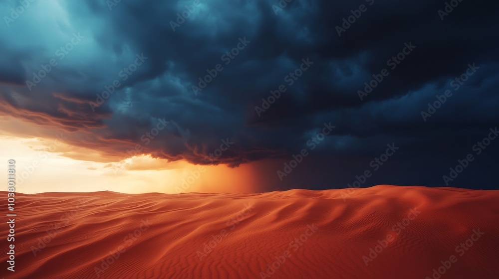 A dramatic desert landscape with dark clouds and vibrant sunset hues. A dramatic desert landscape with dark clouds and vibrant sunset hues.