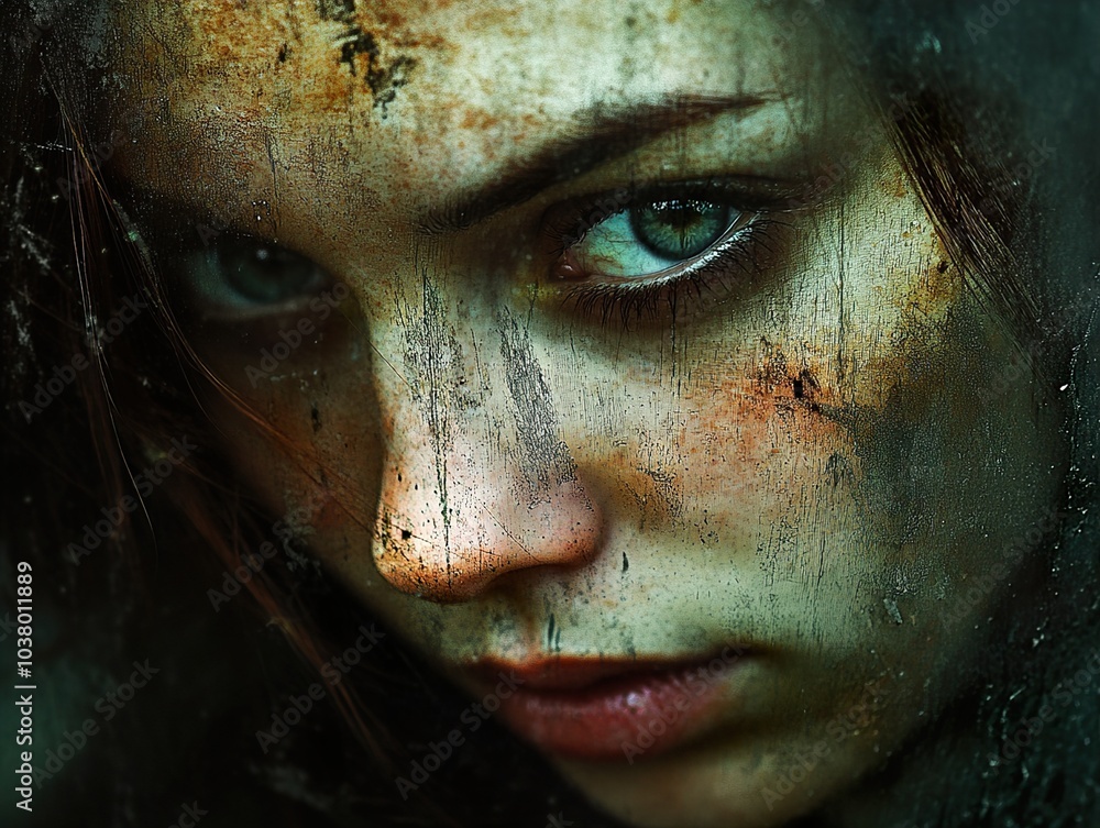 Intense Close-Up Portrait of a Woman with Green Eyes Intense Close-Up Portrait of a Woman with Green Eyes