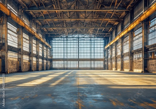 Sunlit Industrial Warehouse With High Ceilings and Metal Framework