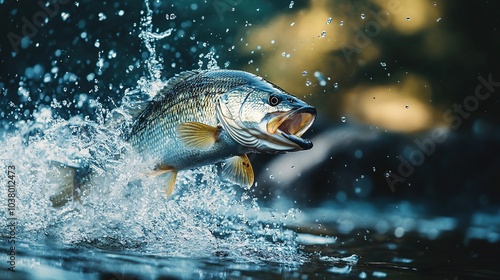 close up of a large mouth bass jumping out of the water 