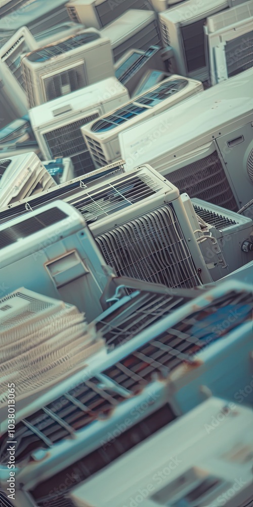 Air conditioners piled up like a small hill, ready to recycling. Air conditioners piled up like a small hill, ready to recycling.