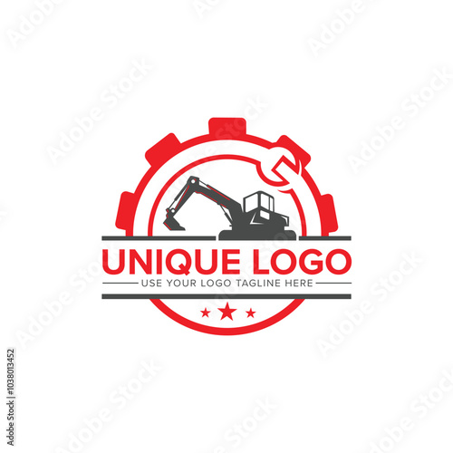 Illustration vector graphic of excavator construction, excavator earthworks, and heavy equipment logo design template
