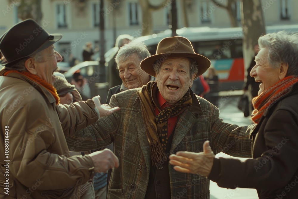 Group of seniors having fun on the street in the old town. Group of seniors having fun on the street in the old town.