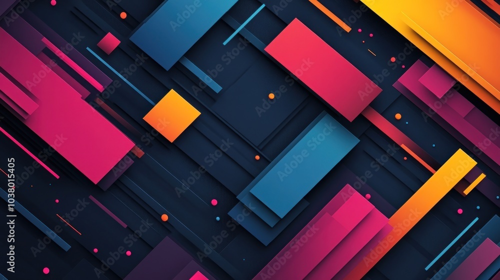 Abstract geometric design with vibrant colors and layered shapes on a dark background. Abstract geometric design with vibrant colors and layered shapes on a dark background.