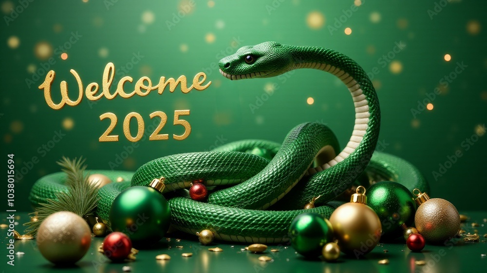 Fototapeta premium Green snake coiled with 