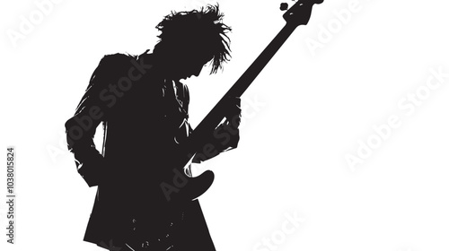 A man playing Bass guitar silhouette isolated on white backgroun